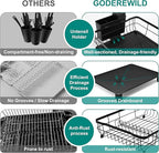 Dish Drying Rack for Kitchen Counter,Space-Saving Dish Rack with Drainboard,Rustproof Countertop Dish Drainer with Utensil Holder for Sink,Black