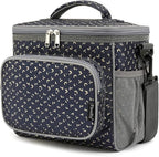 FlowFly Insulated Reusable Lunch Bag Adult Large Lunch Box for Women and Men with Adjustable Shoulder Strap,Front Zipper Pocket and Dual Large Mesh Side Pockets,Alphabet