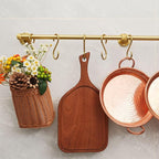 31.0 Inch Brass Pot Rack with Hooks,Wall Kitchen Mounted Organizer,Segmented RailHanging Rack for Kitchen Wall Rail with Hooks