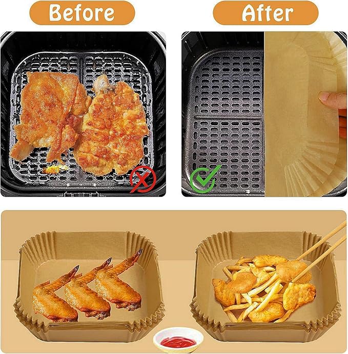 Mini Air Fryer Liners Disposable for Most 2-5 Qt Small Air Fryer, 100Pcs Small Parchment Paper for Baking Square Airfryer Paper Liners for 2-5 Qt