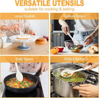 TeamFar Silicone Cooking Utensils Set, 7-Piece Heat Proof Kitchen Utensils Set, Kitchen Tools Spatula Turner Ladle Spoon Pasta Fork for Nonstick Cookware, Non-Toxic & Dishwasher Safe, White