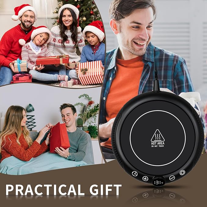 Coffee Mug Warmer, White Elephant Gifts for Adults, Electric Cup Warmer for Desk, Candle Warmer Plate 8-Temp Setting & 1-12H Timer, Stocking Stuffer for Women Men