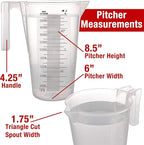 TCP Global 2 Liter (2000ml) Plastic Graduated Measuring and Mixing Pitcher (Pack of 4) - Holds Over 2 Quarts (64oz) - Pouring Cup, Measure & Mix Paint, Resin, Epoxy, Kitchen Cooking Baking Ingredients