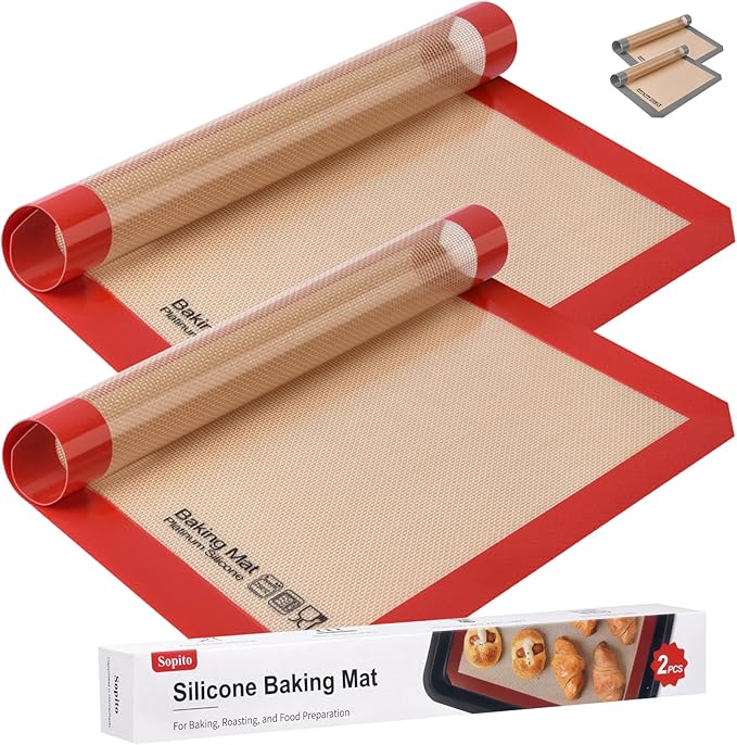 Silicone Baking Mat, Sopito Food Safe Silicone Baking Sheet, Heat Proof 480℉ Cooking Mat, Length 16.5 in Width 11.6 in, 2 PCS-Red