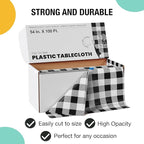 Exquisite Party Solids 54 Inch X 100 Feet Black Gingham Plastic Table Cover Roll in A Cut - to - Size Box with Convenient Slide Cutter. Cuts Up to 12 Rectangle 8 Feet Plastic Disposable Tablecloths