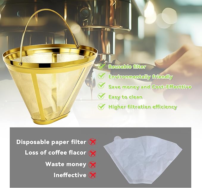 Reusable Coffee Filter No.4 Cone Coffee Maker Filters 2 Pack, Stainless Steel Replacement Permanent Basket Filter for Ninja Coffee Bar Brewer Ninja CFP 201-301 Dual Brew Ninja Coffee Makers
