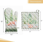Maison d' Hermine 100% Cotton Oven Mitt & Pot Holder Set (7.5"x13" & 8"x8") Heat Resistant BBQ Cooking Gloves with Loop, Baking, Grilling, Kitchen, Handling Hot Pans (Winter Mornings)
