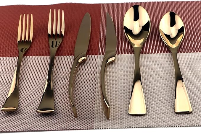 Stainless Steel Mirror Polished Rose Gold Flatware Set , Steak Knife Dinnerware Knife Fork Salad Fork Dessert Spoon 24-piece , Service for 4