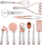 COOK WITH COLOR Kitchen Gadget Set Copper Plated Stainless Steel Utensils with Soft Touch Handles, Copper White, 10 Pieces