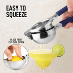 Zulay Lemon Squeezer Stainless Steel with Premium Heavy Duty Solid Metal Squeezer Bowl and Food Grade Silicone Handles - Large Manual Citrus Press Juicer and Lime Squeezer Stainless Steel (Navy)