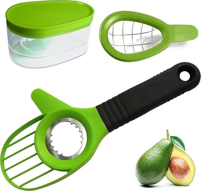 Avocado Slicer 3 Piece Set - Avocado Slicer Tool, Cutter, Knife, Peeler, Pitter, Cuber, Dicer & Avocado Keeper For Everything That You Will Ever Need For Your Avocados