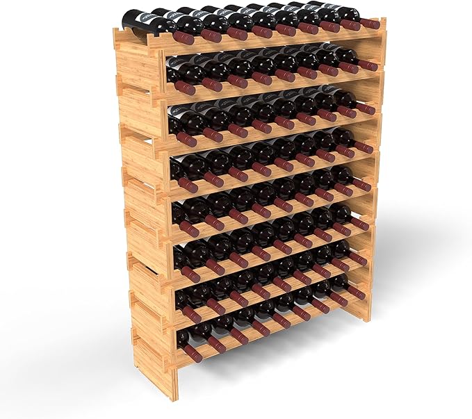 72 Bottle Bamboo Stackable Freestanding Wine Rack, No Tools Assembly, Durable, Wine and Liquor Bottle Storage for Small Spaces