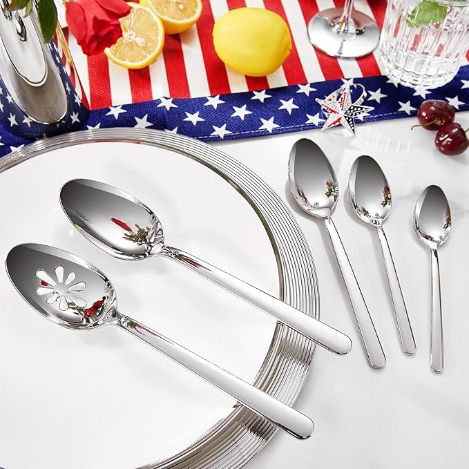 KEAWELL Premium Lucent Silverware Set, 45-Piece Mirror-Polished 18/10 Stainless Steel Flatware, Dishwasher Safe for Refined Dining and Entertaining (45, Silver)