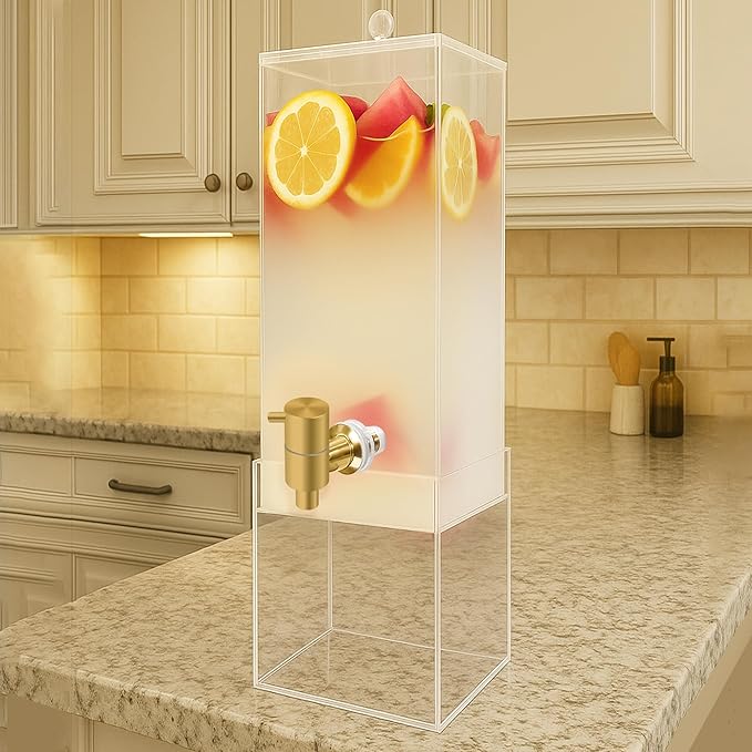 Beverage Dispenser with Stand, 2 Gallon Drink Dispenser, Drink Dispensers for Parties, Individual Ice Container, Acrylic Stand