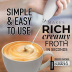Zulay Kitchen Milk Frother Handheld Electric Whisk with AA Duracell Batteries – Durable Drink Mixer for Coffee, Lattes, Cappuccinos & More - White