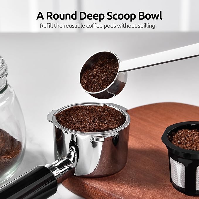 U-Taste Coffee Scoop 1 Tablespoon: 18/8 Stainless Steel Measuring Scooper for Ground Coffee, Bean, Powder, Espresso, 8.5in Extra Long Handle Metal Meaure Spoon for Canister, Jar (1Tbsp/15ml, Silver)