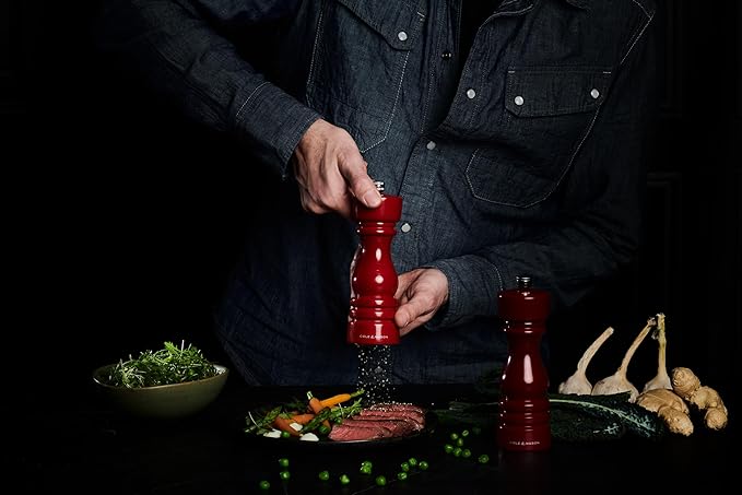 Cole & Mason London Refillable Spice Mill - Kitchen & Home Accessory - Table Black Pepper Grinder - Pepper Mill with Carbon Steel Mechanism - 7", Red Gloss