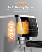 AMZCHEF Espresso Machine 20 Bar – Professional Coffee Maker with Milk Frother, Adjustable Temperature & Pressure, Compact Stainless Steel Espresso Maker for Cappuccino, Latte, Mocha, 44oz Water Tank