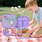 Kids Bento Lunch Box with 12oz Soup Thermo, Kids Leakproof Lunch Food Container with 4 Compartments, Insulated Lunch Bag & Water Cup for Girls Boys to School Travel