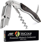 Hicoup Wine Opener - Professional Corkscrews for Wine Bottles w/Foil Cutter and Cap Remover - Manual Wine Key for Servers, Waiters, Bartenders and Home Use - Stainless Steel w/Ying Yang Resin Inlay