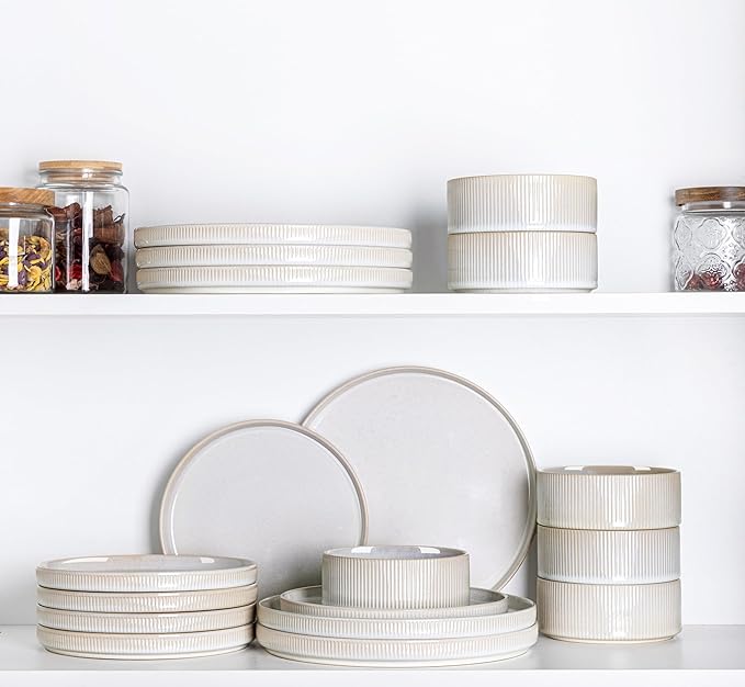 TheTerra Ceramic Dinnerware Sets for 6, 18 Pieces Porcelain Lightweight Plates and Bowls Sets, Scratch Resistant Dish Set, Oven & Microwave & Dishwasher Safe