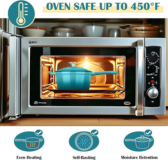 E-far Enameled Cast Iron Sauce Pan, 2 Quart Dutch Oven Saucepan with Lid, Small Sauce Pot for Cooking, Boiling, Healthy & Non Toxic, Induction & Oven Safe, Green