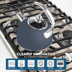 Viking 3-Ply Stainless Steel Tea Kettle, 2.6 Quart Stovetop Hot Water Pot with Tempered Glass Lid, Ergonomic Handle, Induction Ready, Slate and Blue