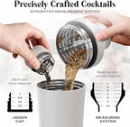 Insulated Cocktail Shaker Set | Double Wall Stainless Steel | Martini Shaker for Home Bar Bartending | Built-in Drink Measurement System & Strainer, Travel Bag, 35 Recipes | Gift Set (Matt White)