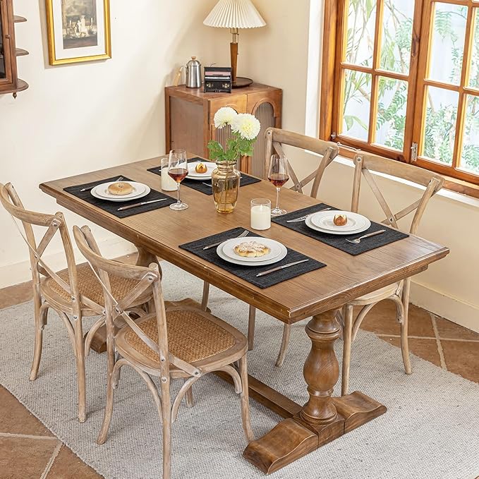 Blue Forest Placemats Set of 8, Dual-Layered Thickened Faux Linen Cloth Place Mats Heat Resistant Machine Washable Wrinkle Free Table Mats Indoor/Outdoor (Black)