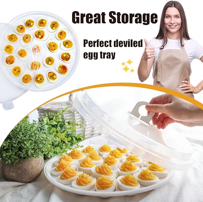 HANSGO Deviled Egg Containers with Lid, 3PCS Deviled Egg Platter Carrier Holder Trays with 66 Slots for Festival Party and Home Kitchen, White