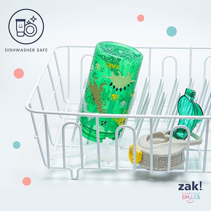 Zak Designs Sage Water Bottle For School or Travel, 16oz Durable Plastic Water Bottle With Straw, Handle, and Leak-Proof, Pop-Up Spout Cover (Fanciful Unicorn)