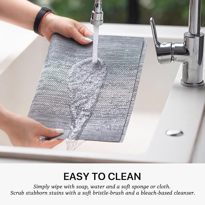 LEXMORE PVC Woven Placemats 4 PCS Wipeable Indoor/Outdoor Table Mats Washable Vinyl Place Mat for Dining Table, Set of 4-Gray