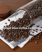 50 oz Coffee Canister with Scoop and Wooden Lids, Airtight Glass Coffee Jars Set of 2 for Ground Coffee, Coffee Beans Storage Container with Lids for Kitchen Brown Sugar, Coffee Bar