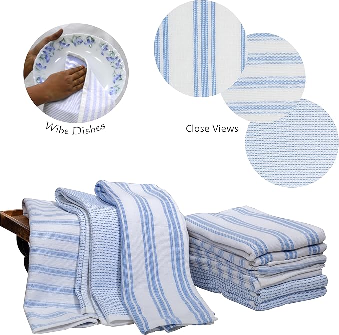 SYDR Premium Kitchen Towel (18”x 28”, 6 Pack), Cotton Kitchen Hand Towel, One Side Terry Dish Towel, Highly Absorbent Set with Hanging Loop, Sky Blue