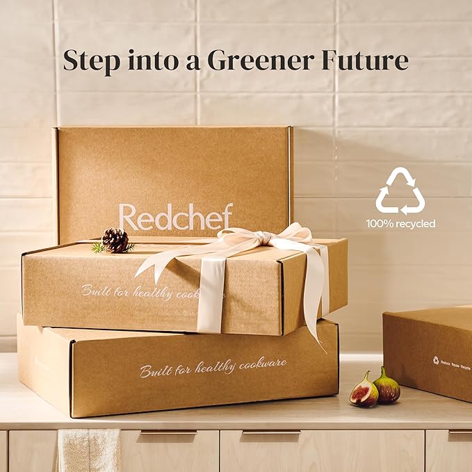 Redchef Ceramic Non Stick Egg Pans, Nonstick Frying Pan Skillet, 8 inch Cooking Pan Non Toxic with Stay Cool Handle for Induction, PTFE & PFAS & PFOA Free, Dishwasher/Oven Safe (Beige White)