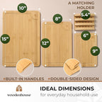 Bamboo Cutting Board Set of 3 with Holder, Light Color, Durable & Eco-Friendly, Perfect for Chopping, Serving, and Food Prep - Wooden Cutting Boards for Kitchen, Wood Cutting Board