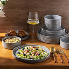 AmorArc Ceramic Dinnerware Set for 8 | Speckled Stoneware Plates and Bowls with Rustic Terracotta Underside| Scratch Resistant,Dishwasher & Microwave Safe Dishes Sets- 24pcs Gray