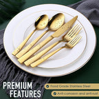 Gold Silverware Set, OGORI 30-Piece Gold Forged Stainless Steel Flatware Set with Square Handle, Service of 6
