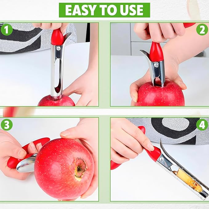 Apple Corer Tool – Stainless Steel Apple Core Remover with Durable Plastic Handle – Comfortable Grip, Easy to Use, Dishwasher Safe & Long-Lasting | Works for Apples, Pears, Tomatoes, Peppers & More
