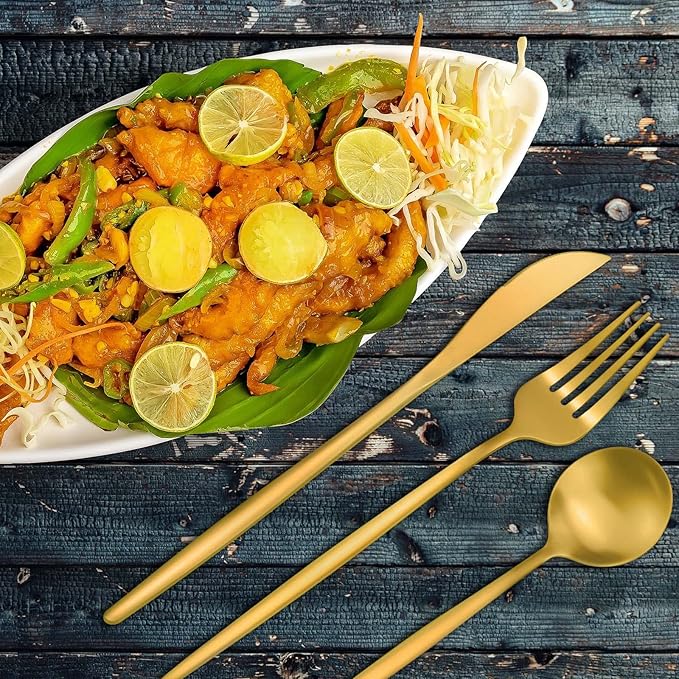 Gold Silverware Set for 12, Stainless Steel Flatware Set, 60-Pieces Cutlery Tableware set Include Spoons And Forks Set, Matte Gold Utensil Set, Stain Finish, Dishwasher Safe