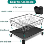 Dish Drying Rack for Kitchen Counter,Space-Saving Dish Rack with Drainboard,Rustproof Countertop Dish Drainer with Utensil Holder for Sink,Gray