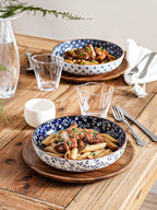 LE TAUCI Pasta Bowl 32 oz, Ceramic Salad Bowl, Japanese-Style Plate Bowls for Serving Pasta, Fruits, Salad, Noodle, Dinner, Soup, Mircrowave Oven Dishwasher Safe - 8.2 Inch, Set of 4, Vintage Blue