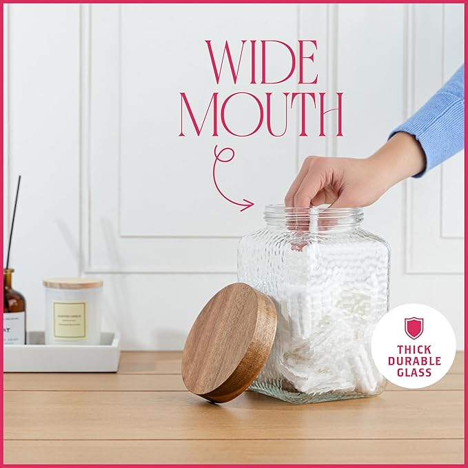 80oz Large Glass Kitchen Canister with Airtight Lid, Pantry & Countertop Organizing Storage Jar for Flour, Sugar, Coffee, Larger than Half Gallon Glass Container Set of 2 - Airtight Bamboo Lids