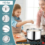 E-far 6 Quart Stock Pot with Lid, Stainless Steel Stockpot for Cooking Simmering Soup Pasta Sauce, with Tri-Ply Bottom & Visible Cover, Induction/Gas/Dishwasher Safe, Heavy Duty & Non Toxic