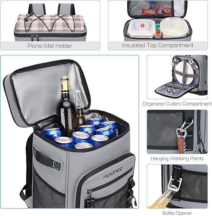 Large Waterproof Insulated Cooler Backpack for Men & Women, Leak Proof Cooler Backpack for Camping, Beach, Fishing, Picnic, Travel, Outdoor, 30L, 48Cans