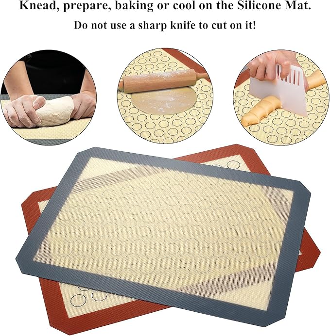 Baking Sheet with Silicone Mat Set of 4, Stainless Steel Cookie Sheet Baking Pan Tray with Silicone Mat, Non Toxic & Heavy Duty & Easy Clean - Size of 17½ inch