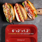 Silicone Hotdog Bun Pan, 6 Inch Standard Hot dog Bun Mold, 4 Cup Non-stick Homemade Hotdog Bun Baking Pans, Mini Baguette Pans, Dishwasher Safe, 2 Pcs (Red)