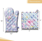 Maison d' Hermine 100% Cotton Oven Mitt & Pot Holder Set (7.5"x13" & 8"x8") Heat Resistant BBQ Cooking Gloves with Loop, Grilling, Kitchen, Handling Hot Pans Spring/Summer (Sweet Rose Lavender - Lush)