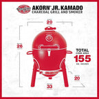 Char-Griller® AKORN® Jr. Portable Kamado Charcoal Grill and Smoker with Cast Iron Grates and Locking Lid with 155 Cooking Square Inches in Ash, Model E86714