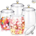 4 Pcs Clear Plastic Candy Jars with Lids, 1/2 Gallon (68oz) Airtight Cookie Containers – Large Apothecary Canisters for Snacks, Wedding Buffet, Kitchen, Home & Bar Décor Halloween Candy Jar